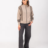 Carala Geometric Zip-Up Cardigan - Neutral Combo