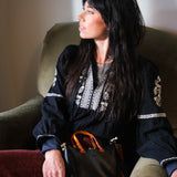 Black Embroidered Boho V-Neck Blouse - Black