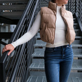 Faux Leather Puffer Vest- Dark Taupe