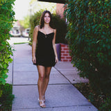 Spaghetti Strap Velvet Burnout Mini Dress - Black