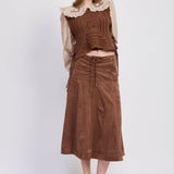 Cordelia Faux Suede Midi Skirt - Mocha