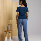 Zuri Vintage Style Polo Sweater - Sapphire/Latte