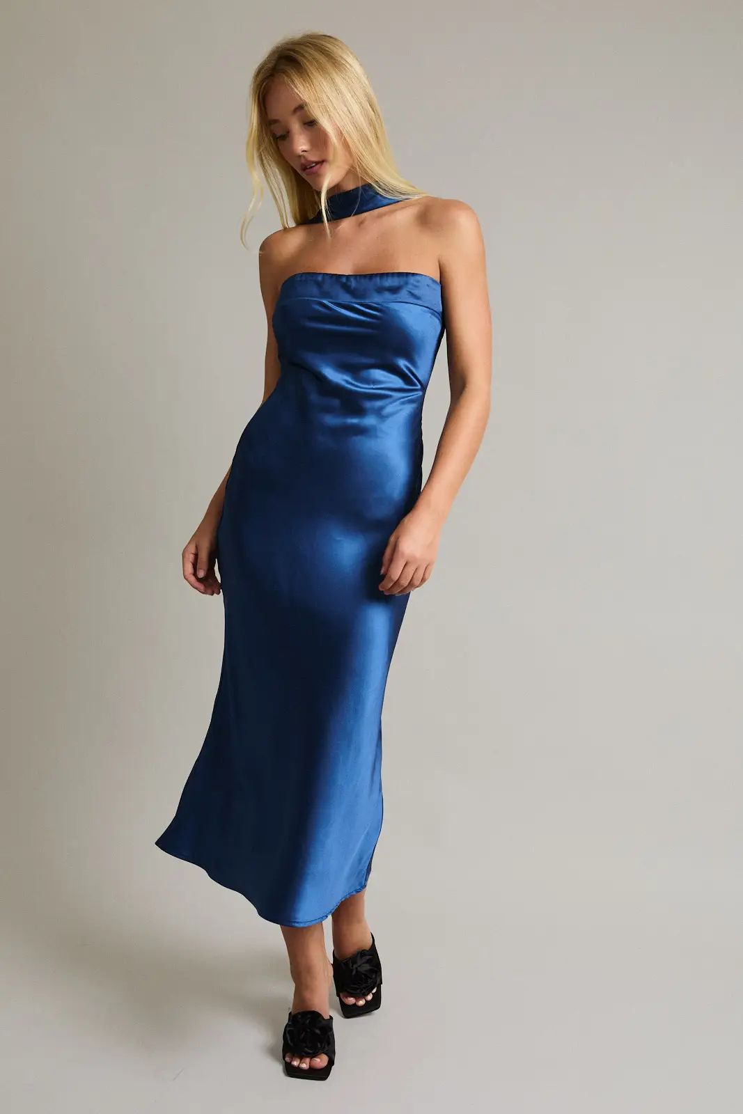 strapless satin dress with scarf Lady Black Tie - Sheila Strapless Maxi Dress With Scarf