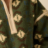 Geo-Print Sherpa Fleece Half-Zip Pullover Jacket - Green Combo
