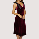 Adorned Virtue Velvet Midi Dress - Plum