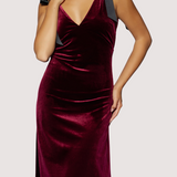 Adorned Virtue Velvet Midi Dress - Plum