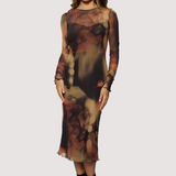 Luminous Shadow Midi Dress - Brown Multi