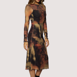 Luminous Shadow Midi Dress - Brown Multi