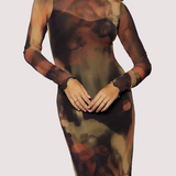 Luminous Shadow Midi Dress - Brown Multi
