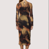 Luminous Shadow Midi Dress - Brown Multi