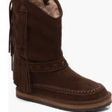 Faye Fringe Pull On Boots- Chocolate Suede