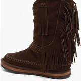 Faye Fringe Pull On Boots- Chocolate Suede