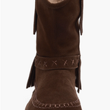 Faye Fringe Pull On Boots- Chocolate Suede