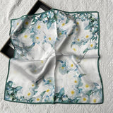 100% Silk Square Scarf - Teal/White