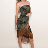 Floral Velvet Fringe Dress - Jade Combo