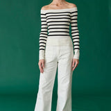 Bella Off The Shoulder Striped Knit Top - White