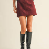 Fitted FauxSuede Mini Skirt - Cherry Liqueur
