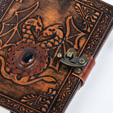 Leather Notebook with Stone Dragon Embossed Travel Journal