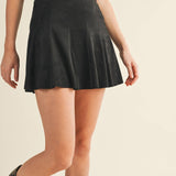 Flared Faux Suede Skort - Black