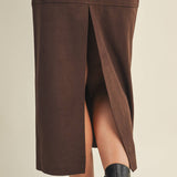 Back Slit Faux Suede Midi Skirt - Espresso
