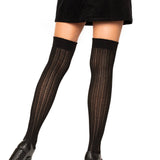 Angie Rib Knit Over The Knee Socks - Black