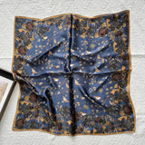 100% Silk Large Square Scarf - Navy/Brown