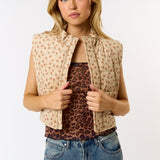 Ditsy Floral Corduroy Puffer Vest - Taupe