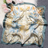 100% silk Square Scarf - Gold/Blue/Grey