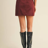 Fitted FauxSuede Mini Skirt - Cherry Liqueur
