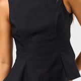 High Neck Open Back Bow Top - Black
