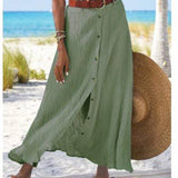 Slit A-line mid-waist single breasted long skirt