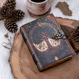 Vintage Leather Journal Notebook with Tree Print