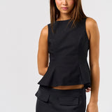 High Neck Open Back Bow Top - Black