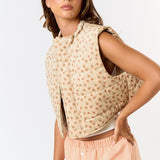 Ditsy Floral Corduroy Puffer Vest - Taupe
