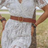 Brass-Toned Circle Buckle Leather Belt
