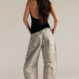 Free People Good Luck Printed Barrel Jeans - Snake Combo