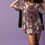 Maye Printed Velvet Tunic - Tea Combo