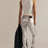 Oracle Metallic Low Rise Slim Straight Jeans - Divine