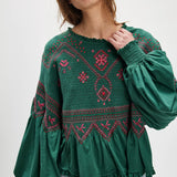 Holly Long Sleeve Knit Top - Green Combo