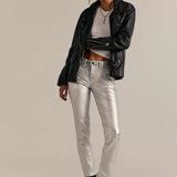 Oracle Metallic Low Rise Slim Straight Jeans - Divine
