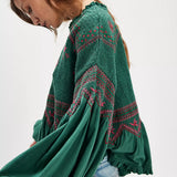 Holly Long Sleeve Knit Top - Green Combo