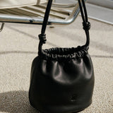 Gathered Leather Bag -Black