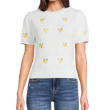 Floral Cap Sleeve Yellow Flower Sweater - Ivory