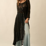Lace Button Up Layering Midi Dress