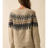 Cable Knit Fair Isle Raglan-Sleeve Sweater - Oatmeal