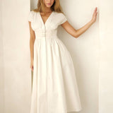V-Neck Midi Dress with Leather Corset Belt