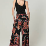 Wide Leg Lace Detail Tie Waist Pants