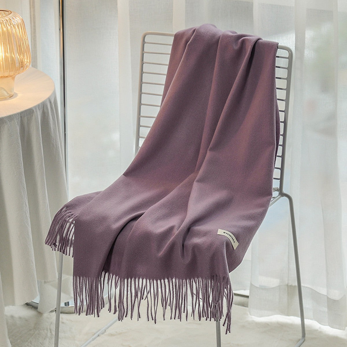 Solid Color Cashmere-Feel Fringe Shawl Scarf