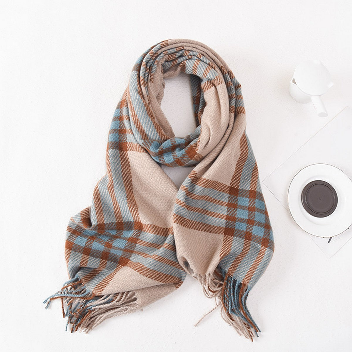 Plaid Fringe Shawl Scarf