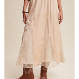 Lace Inset Midi Skirt - Cream